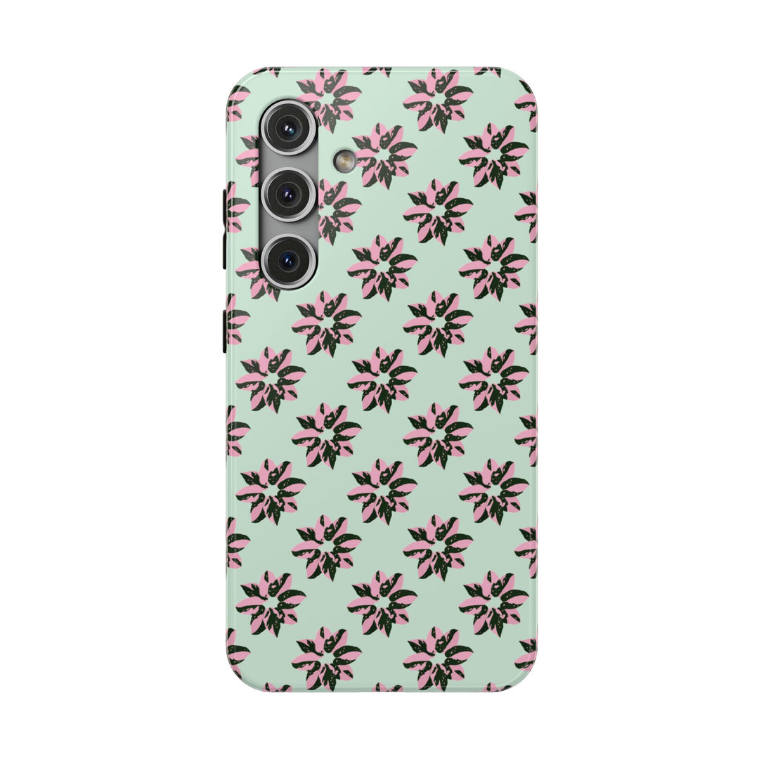 Pink Princess Philodendron Pattern Phone Case – Dual Layer Protective Cover