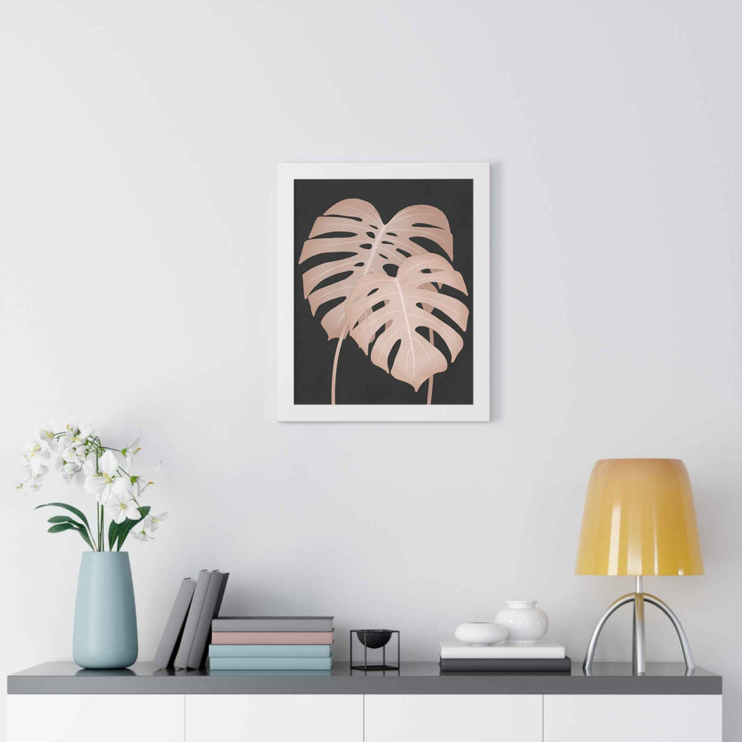 Framed Vertical Poster Soft Pink Monstera Leaf Wall Art