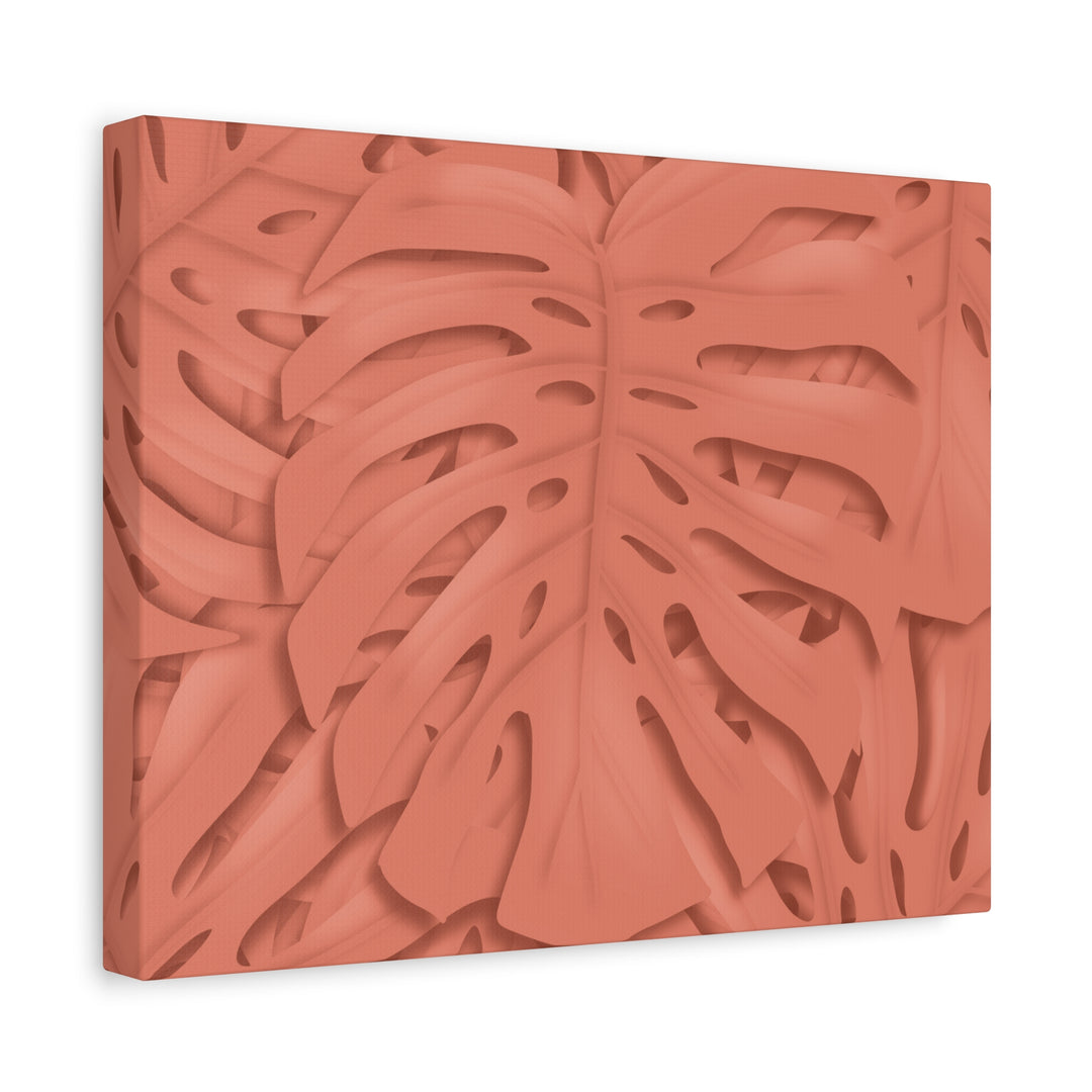 Coral Monstera Canvas Wall Art Matte Stretched 1.25 Inch Modern Botanical Print For Living Rooms