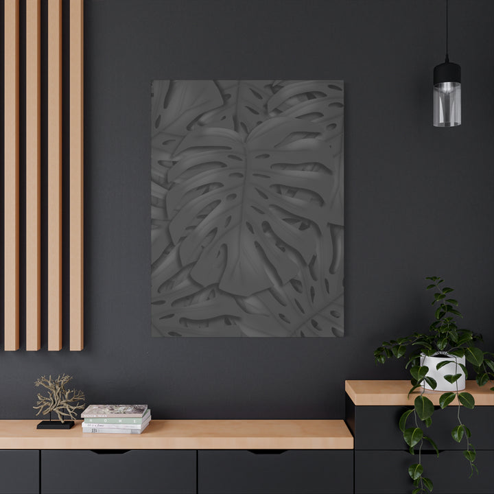 Charcoal Monstera Canvas Wall Art Matte Stretched 1.25 Inch Thick Plant Leaf Decor