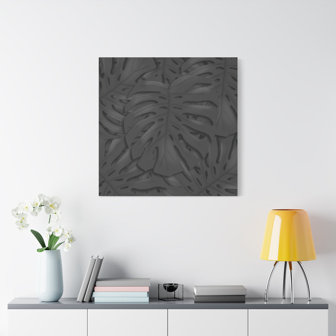 Charcoal Monstera Canvas Wall Art Matte Stretched 1.25 Inch Thick Plant Leaf Decor