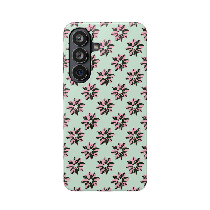 Pink Princess Philodendron Pattern Phone Case – Dual Layer Protective Cover