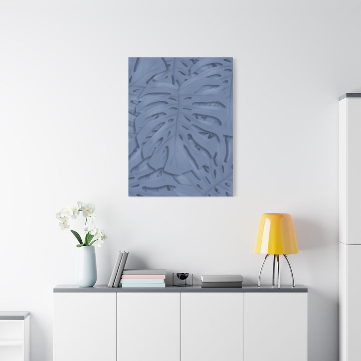 Monstera Canvas Art Blue Tropical Leaf Wall Art on Matte Cotton Canvas Print by The Potted Pixel
