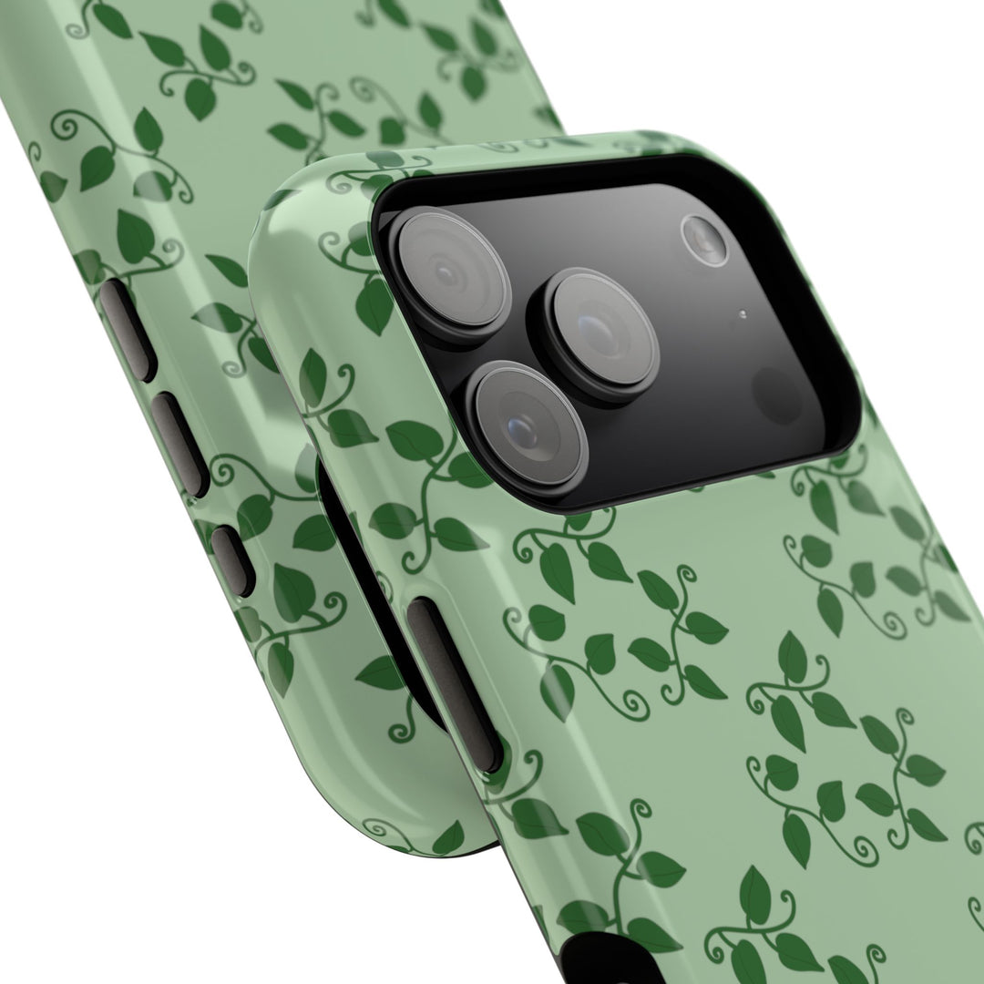 Pothos Pattern Impact Resistant Phone Case Green Botanical Protective Cover Full Wrap Print With Wireless Charging