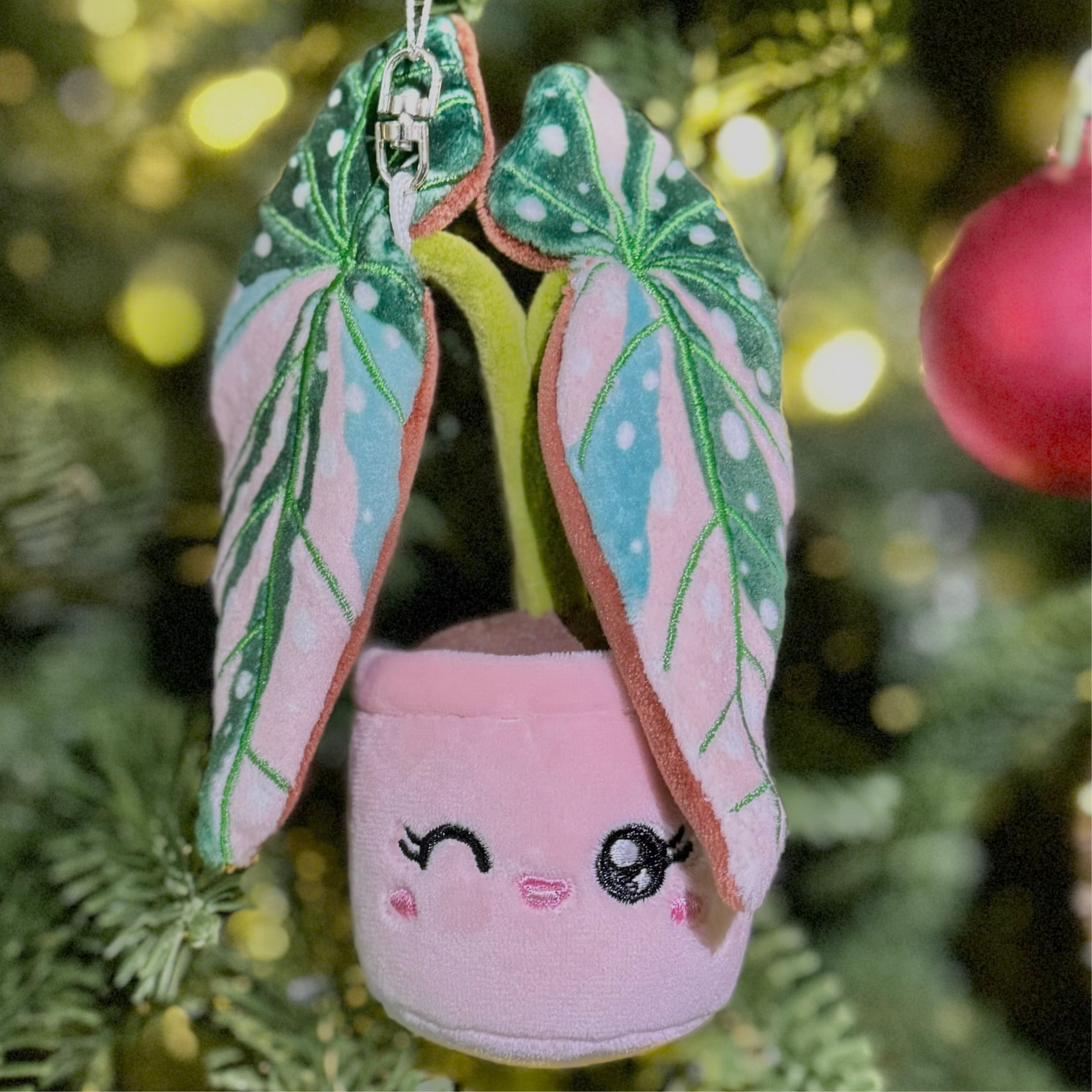 Variegated Begonia maculata Plush Keychain – 5″ Polka-Dot Houseplant Bag Charm