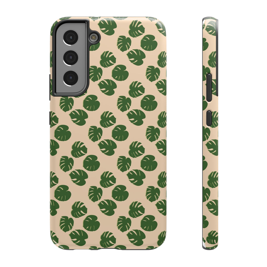 Monstera Pattern Impact-Resistant Phone Case Green Botanical Protective Cover Dual Layer Slim Design