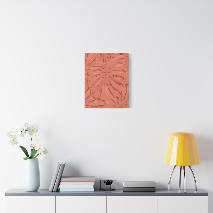 Coral Monstera Canvas Wall Art Matte Stretched 1.25 Inch Modern Botanical Print For Living Rooms