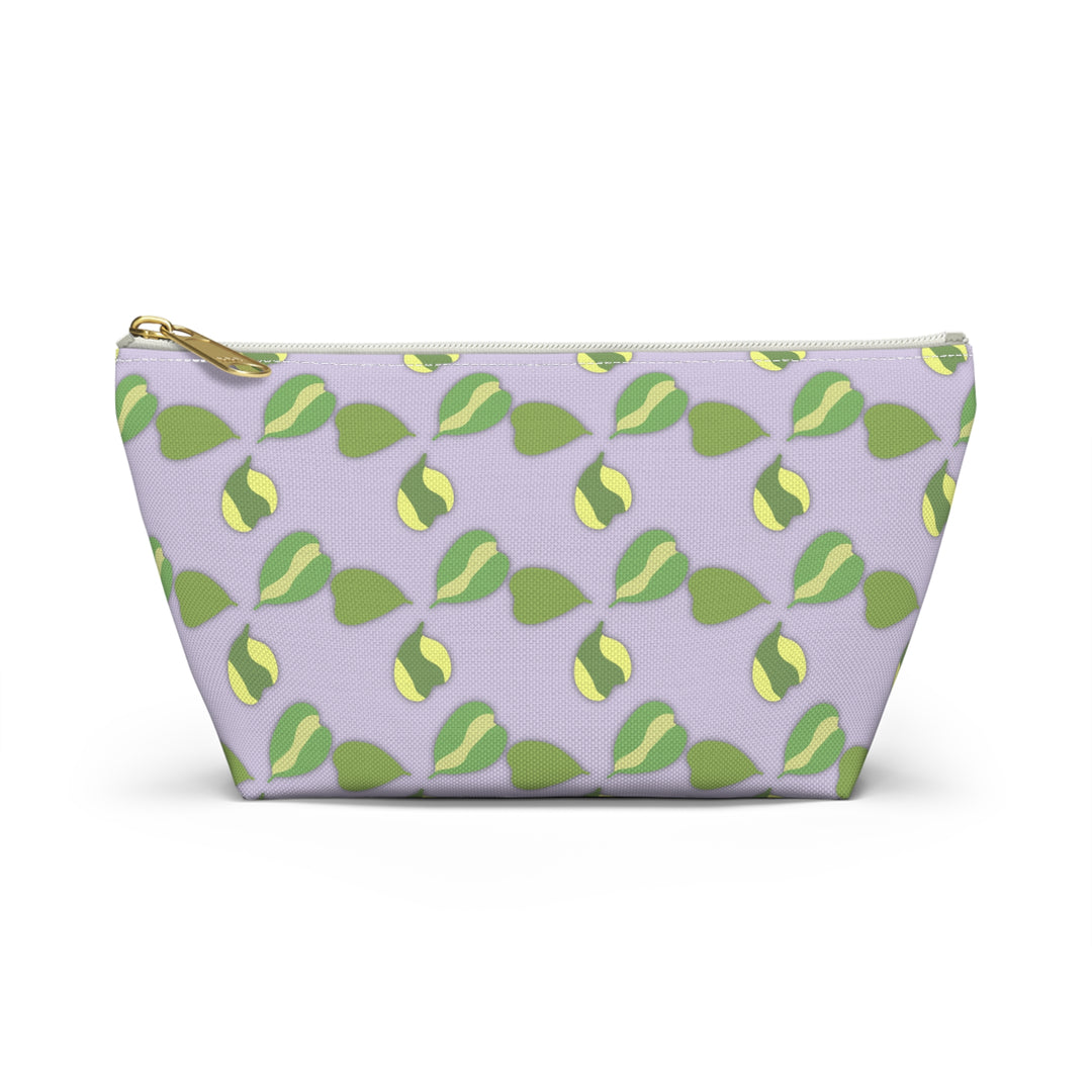 Hoya Kerrii Pattern Accessory Pouch Floral Makeup Bag With T-Bottom Lavender Background Green Leaves