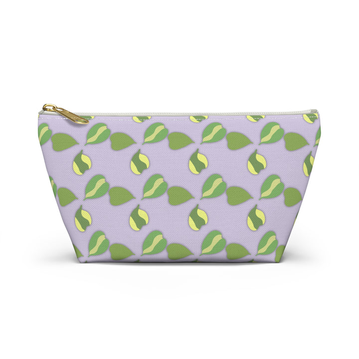 Hoya Kerrii Pattern Accessory Pouch Floral Makeup Bag With T-Bottom Lavender Background Green Leaves