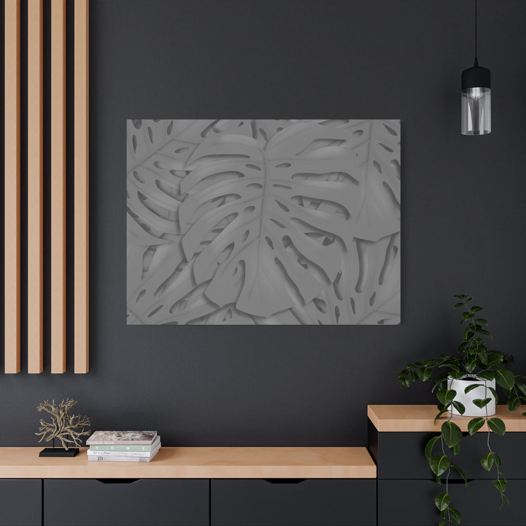 Charcoal Monstera Canvas Wall Art Matte Stretched 1.25 Inch Thick Tropical Leaf Print For Living Room Decor