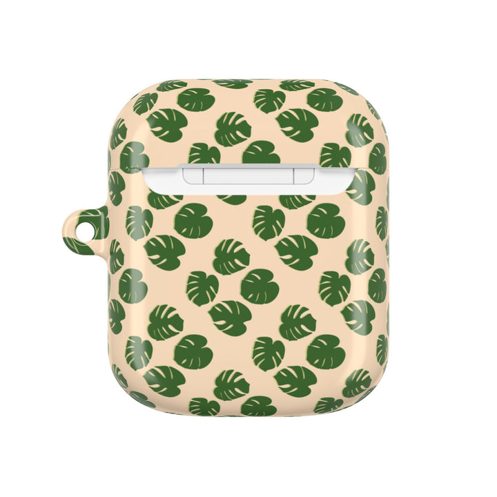 Monstera Leaf Pattern AirPod Case With Glossy Polycarbonate Shell For Wireless Charging