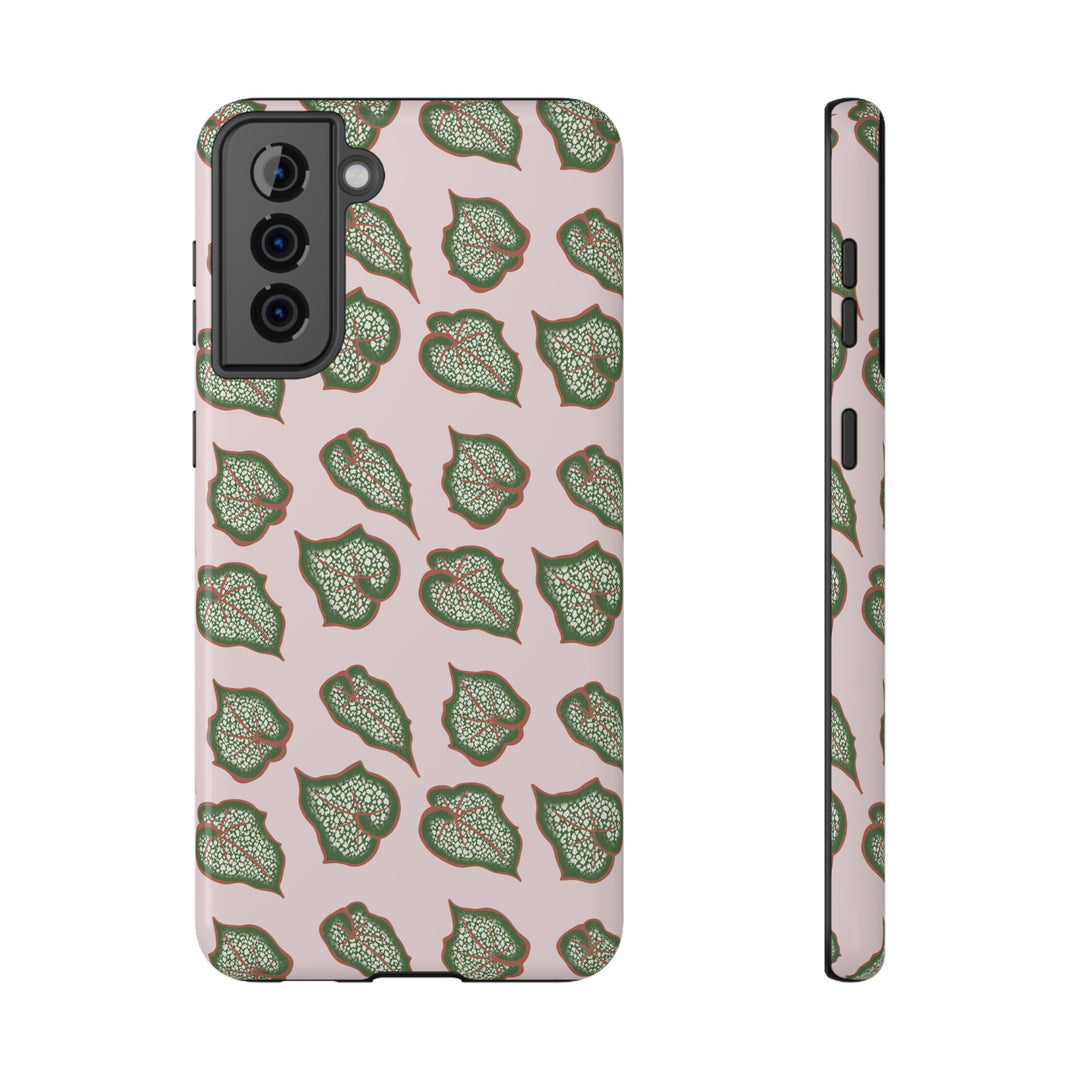 Begonia Pattern Impact Resistant Phone Case Green Botanical Protective Cover For Wireless Charging And iPhone 17 Series