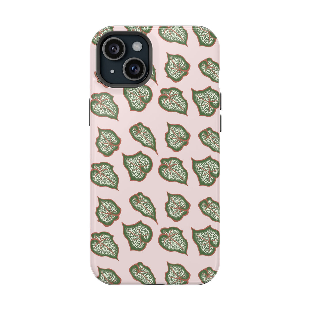 Begonia Pattern Impact Resistant Phone Case Green Botanical Protective Cover For Wireless Charging And iPhone 17 Series