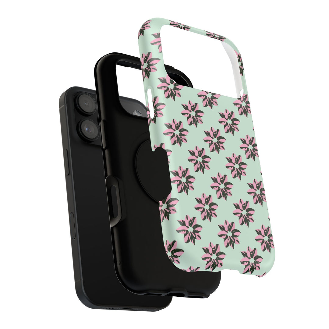 Pink Princess Philodendron Pattern Phone Case – Dual Layer Protective Cover