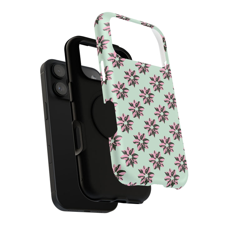 Pink Princess Philodendron Pattern Phone Case – Dual Layer Protective Cover