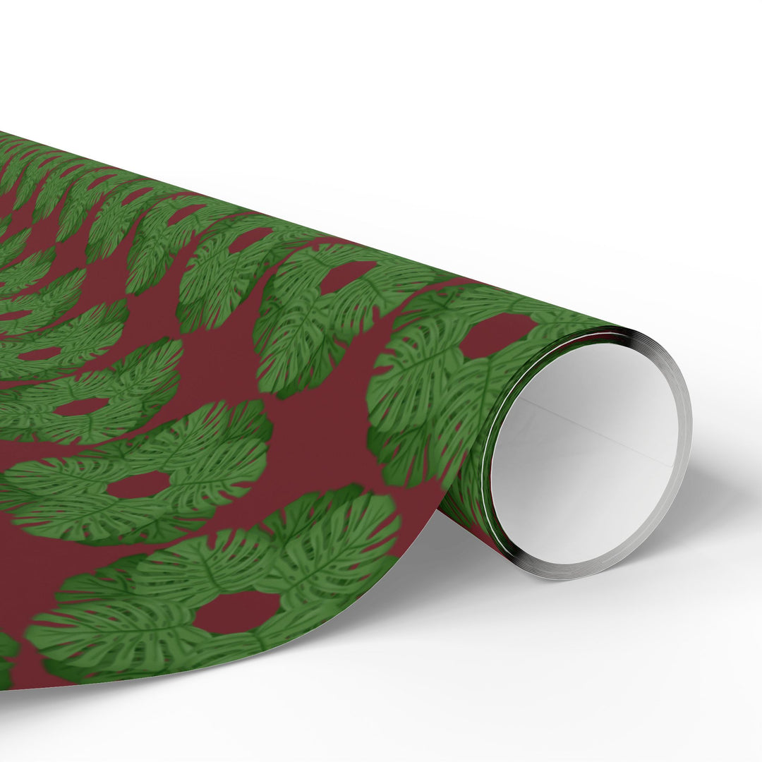 Christmas Monstera Wreath Pattern Wrapping Paper — Festive Green & Red Holiday Gift Wrap