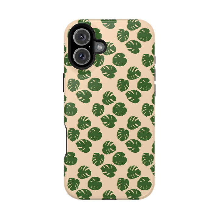 Monstera Pattern Impact-Resistant Phone Case Green Botanical Protective Cover Dual Layer Slim Design