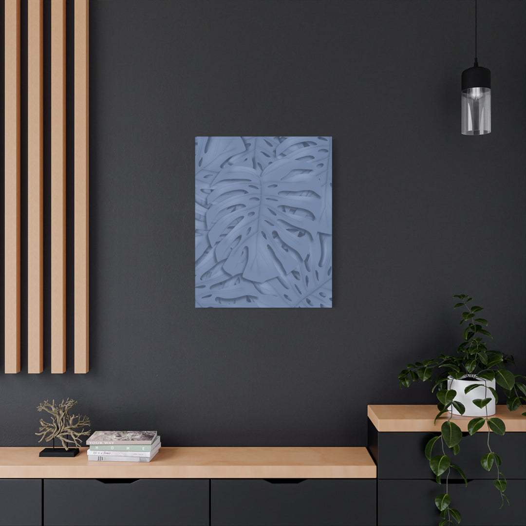 Monstera Canvas Art Blue Tropical Leaf Wall Art on Matte Cotton Canvas Print by The Potted Pixel