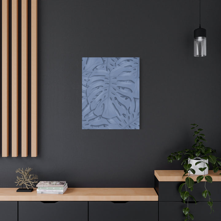 Monstera Canvas Art Blue Tropical Leaf Wall Art on Matte Cotton Canvas Print by The Potted Pixel