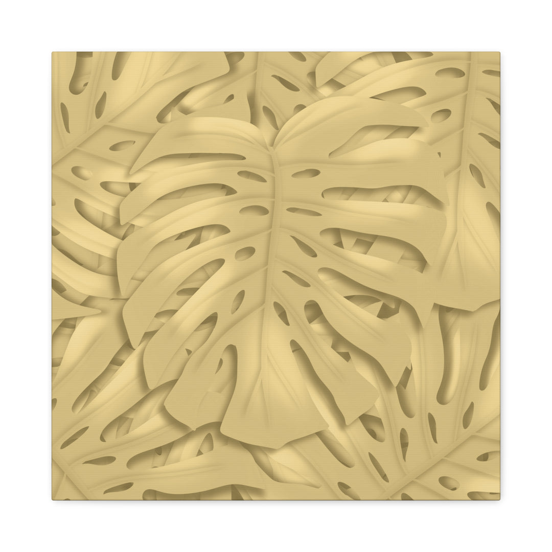 Golden Monstera Canvas Wall Art Matte Stretched 1.25 Inch Cotton Canvas Botanical Print For Living Rooms