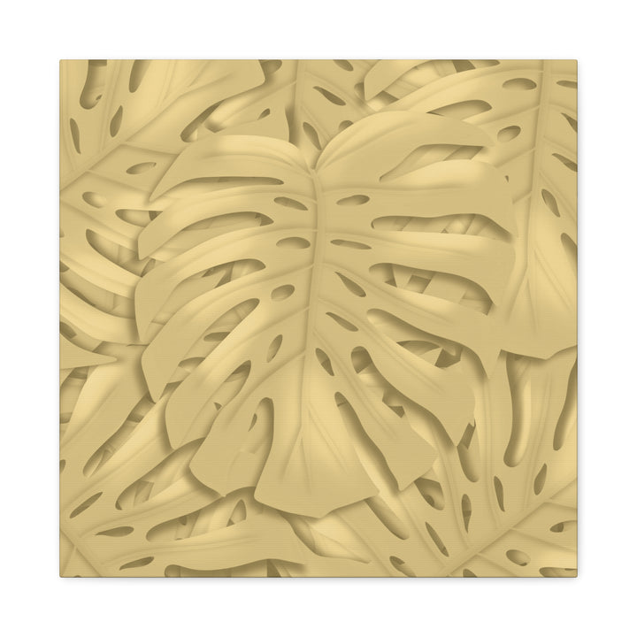 Golden Monstera Canvas Wall Art Matte Stretched 1.25 Inch Cotton Canvas Botanical Print For Living Rooms