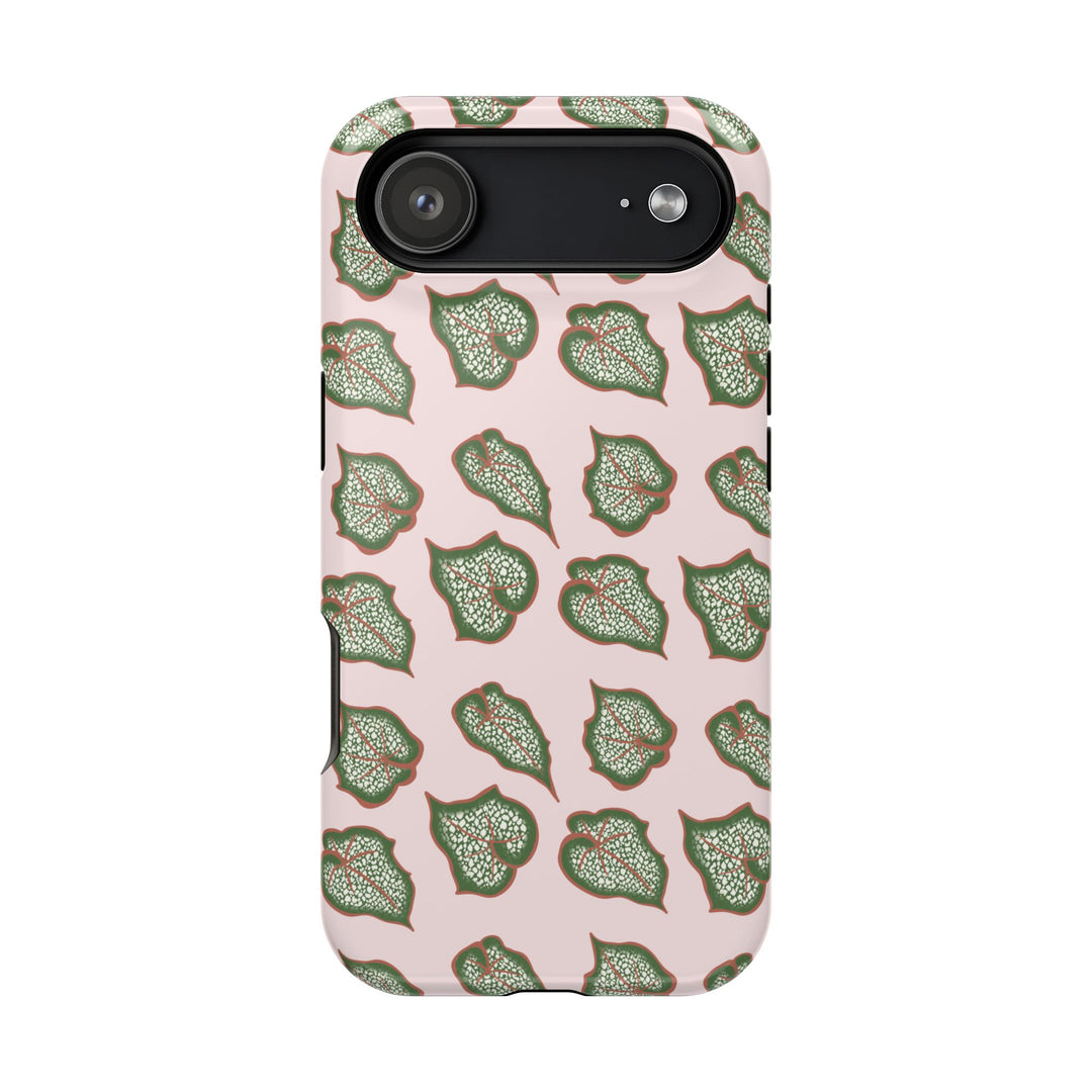 Begonia Pattern Impact Resistant Phone Case Green Botanical Protective Cover For Wireless Charging And iPhone 17 Series