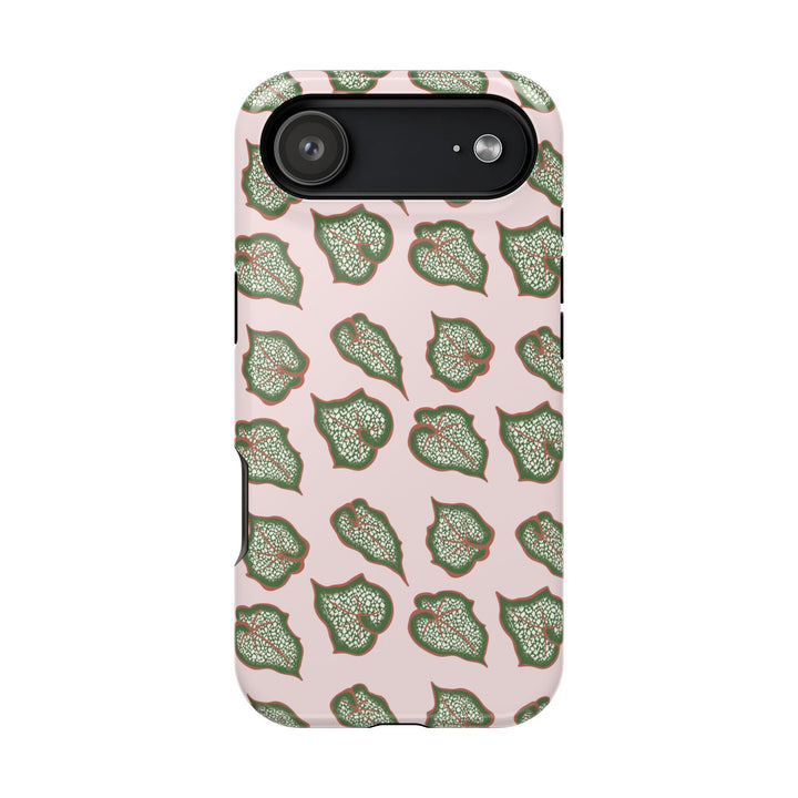 Begonia Pattern Impact Resistant Phone Case Green Botanical Protective Cover For Wireless Charging And iPhone 17 Series