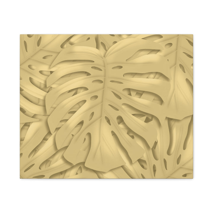 Golden Monstera Canvas Wall Art Matte Stretched 1.25 Inch Cotton Canvas Botanical Print For Living Rooms
