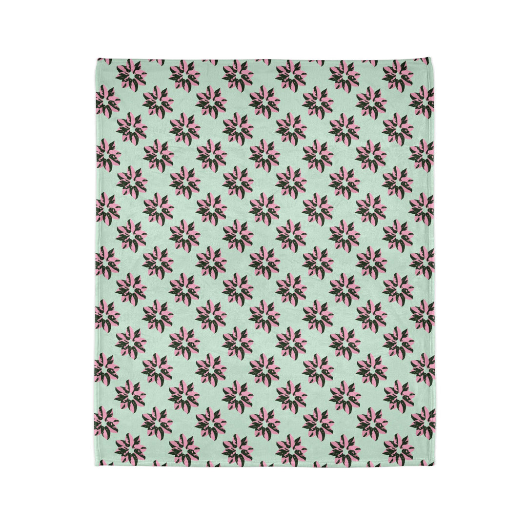 Pink Princess Philodendron Pattern Cozy Fleece Throw Blanket by Printify