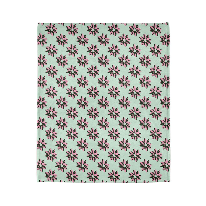 Pink Princess Philodendron Pattern Cozy Fleece Throw Blanket by Printify