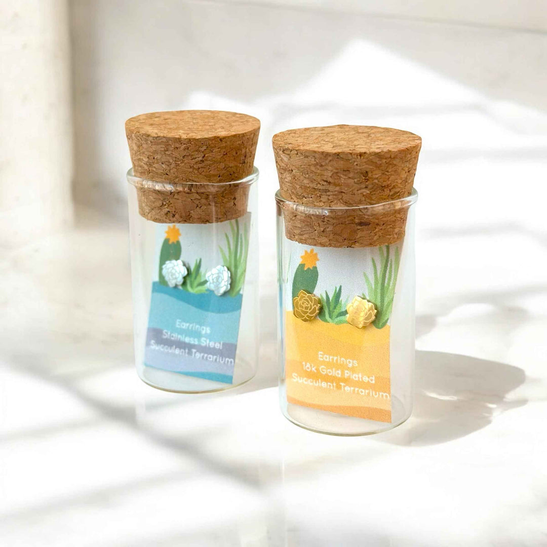 Succulent Terrarium Metal Stud Earrings