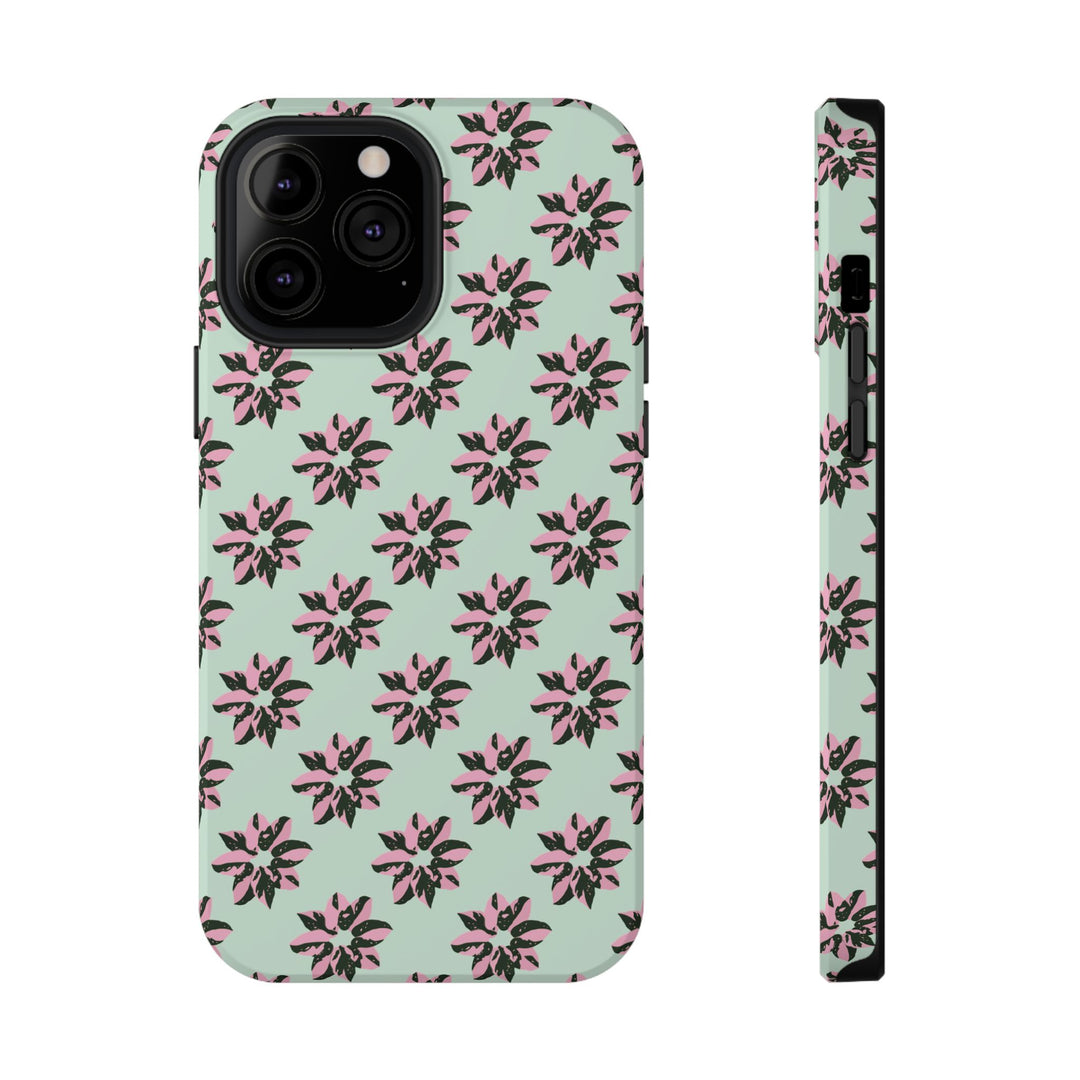 Pink Princess Philodendron Pattern Phone Case – Dual Layer Protective Cover