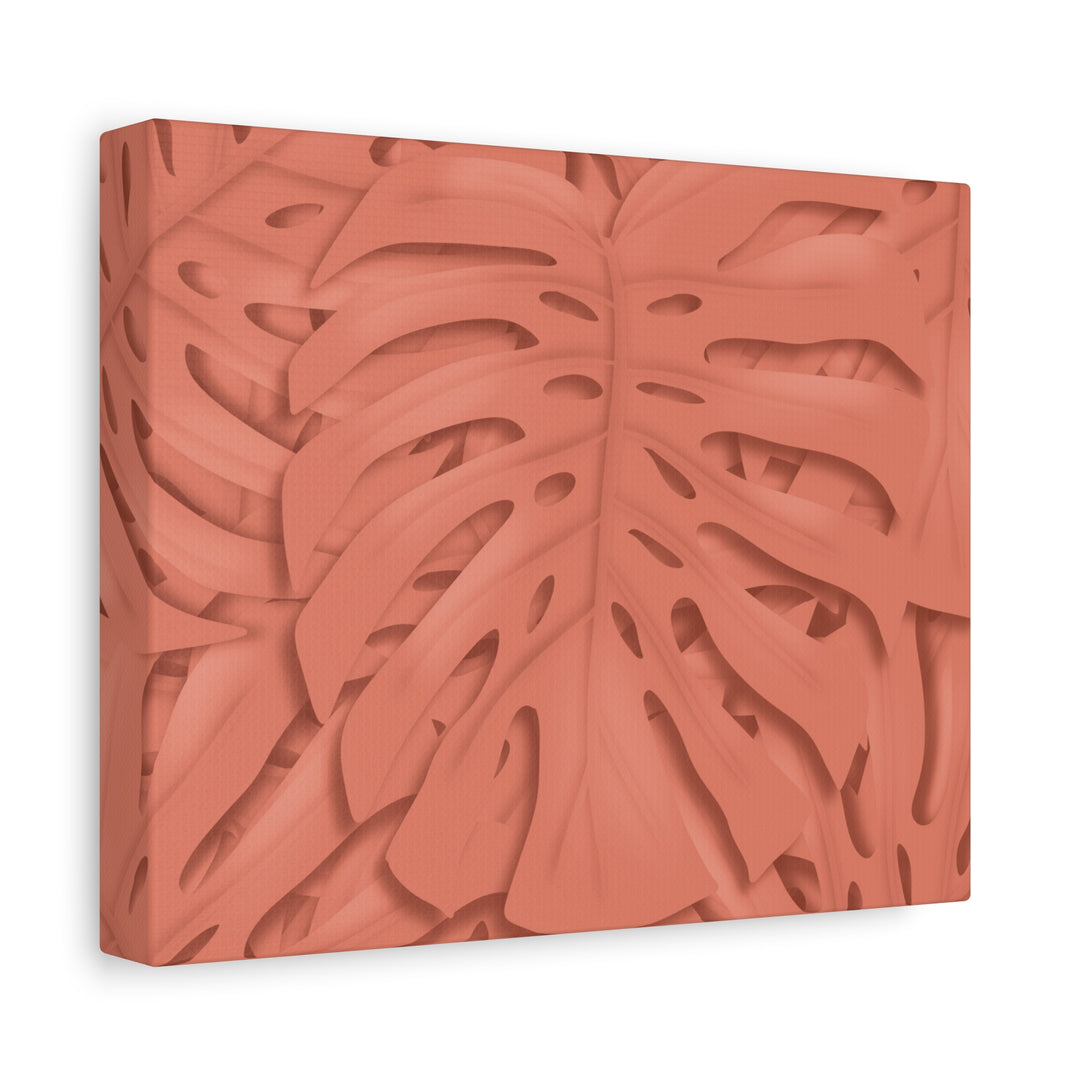 Coral Monstera Canvas Wall Art Matte Stretched 1.25 Inch Modern Botanical Print For Living Rooms