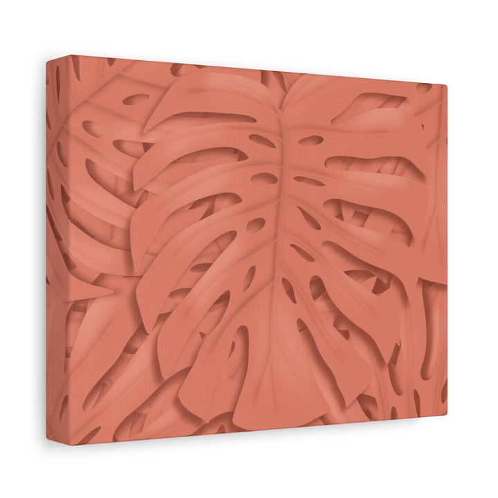 Coral Monstera Canvas Wall Art Matte Stretched 1.25 Inch Modern Botanical Print For Living Rooms