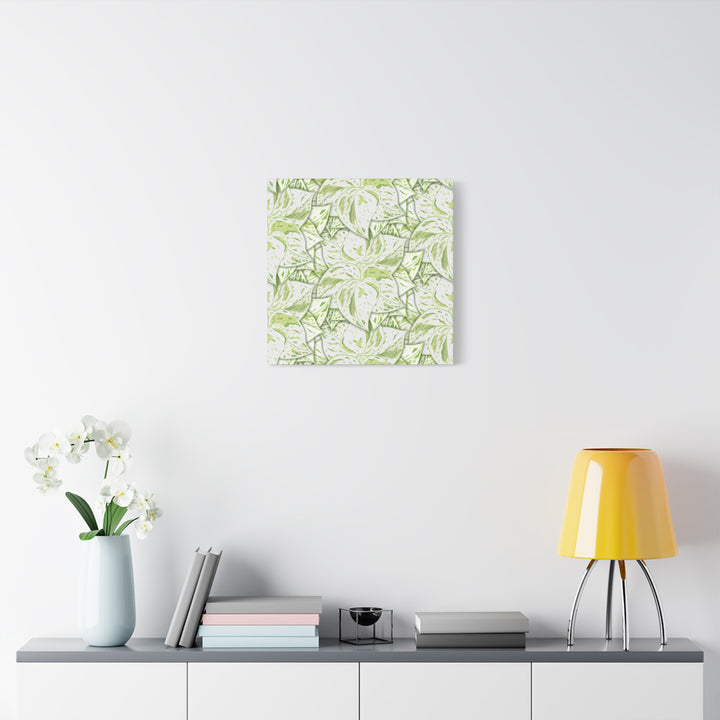 Snow Queen Pothos Canvas Print With Variegated White Leaves In Matte Finish For Modern Home Decor