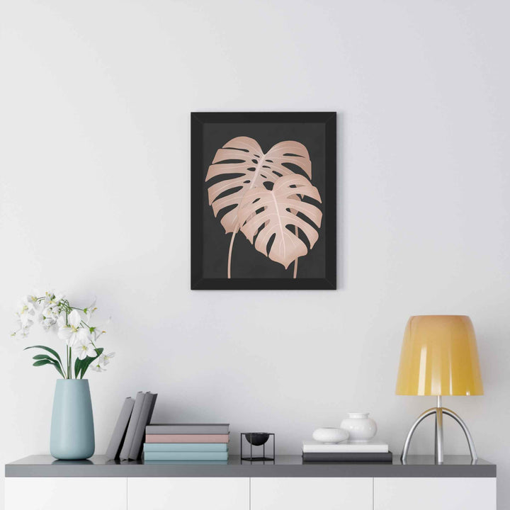 Framed Vertical Poster Soft Pink Monstera Leaf Wall Art