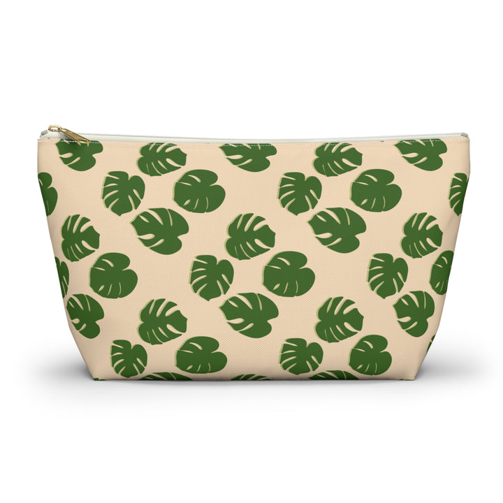 Monstera Pattern Accessory Pouch Floral Makeup Bag With T Bottom Spacious Interior for Travel and Everyday Use