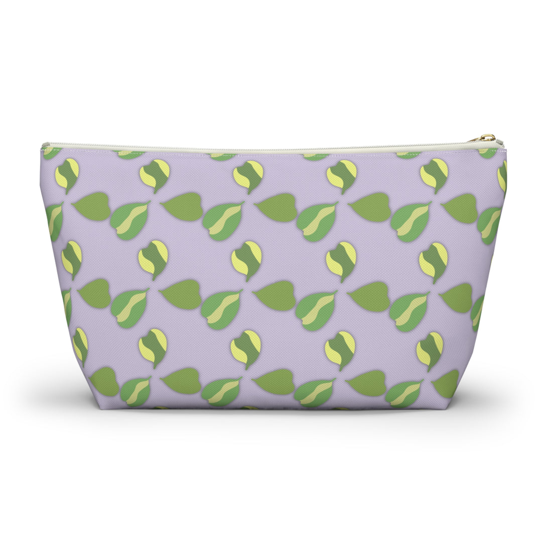 Hoya Kerrii Pattern Accessory Pouch Floral Makeup Bag With T-Bottom Lavender Background Green Leaves