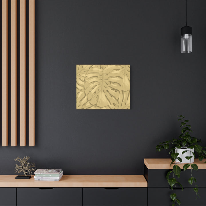 Golden Monstera Canvas Wall Art Matte Stretched 1.25 Inch Cotton Canvas Botanical Print For Living Rooms