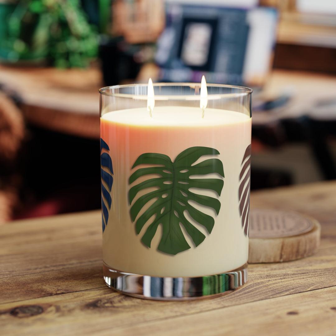 Monstera Deliciosa 11oz Candle In Reusable Glass Jar Soy Wax With White Tea Fig Lavender Sage Ocean Mist