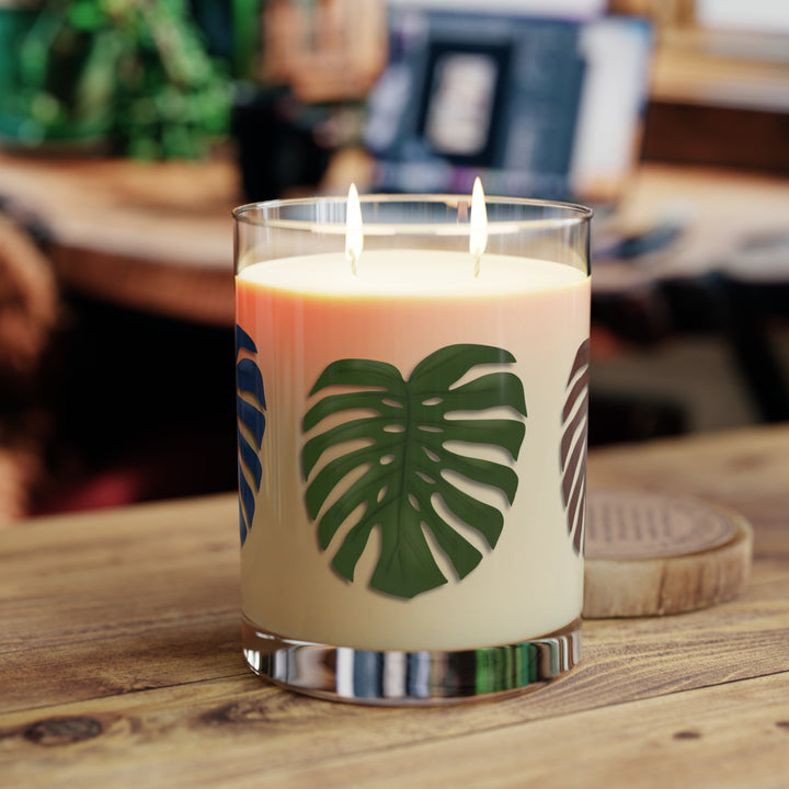 Monstera Deliciosa 11oz Candle In Reusable Glass Jar Soy Wax With White Tea Fig Lavender Sage Ocean Mist