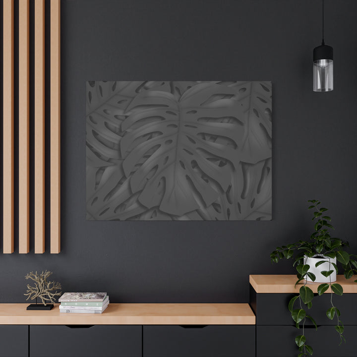 Charcoal Monstera Canvas Wall Art Matte Stretched 1.25 Inch Thick Plant Leaf Decor