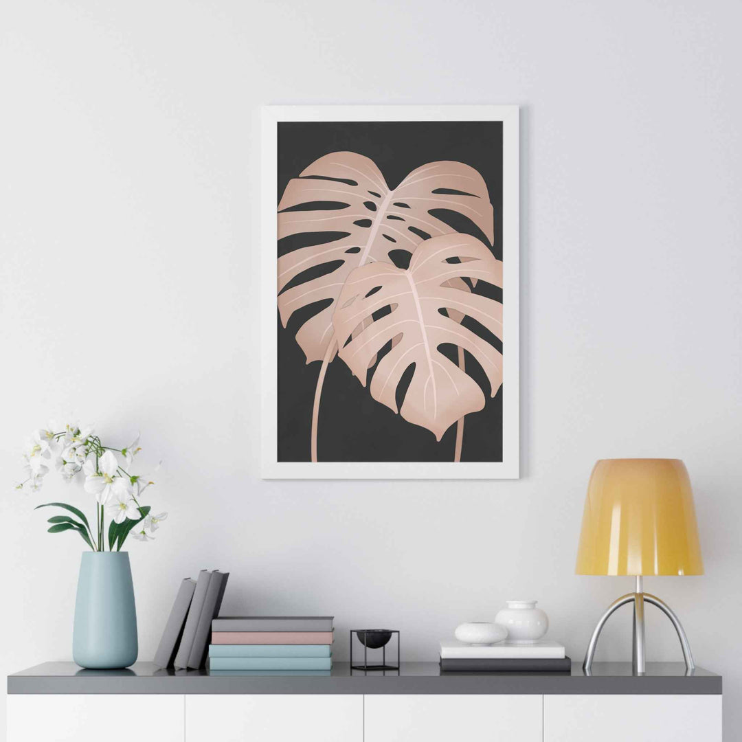 Framed Vertical Poster Soft Pink Monstera Leaf Wall Art