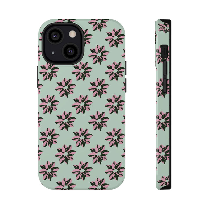 Pink Princess Philodendron Pattern Phone Case – Dual Layer Protective Cover