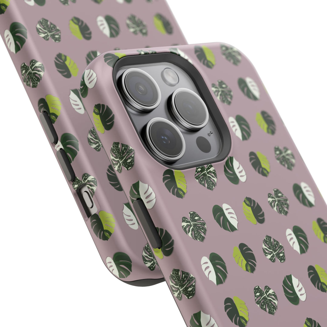 Variegated Monstera Pattern Phone Case – Dual Layer Protective Cover