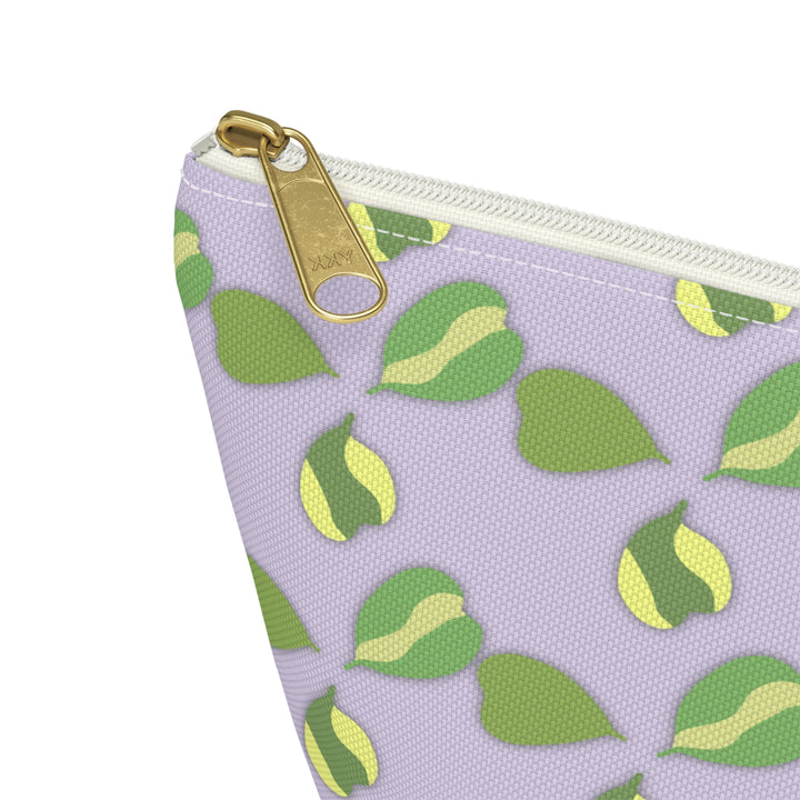 Hoya Kerrii Pattern Accessory Pouch Floral Makeup Bag With T-Bottom Lavender Background Green Leaves