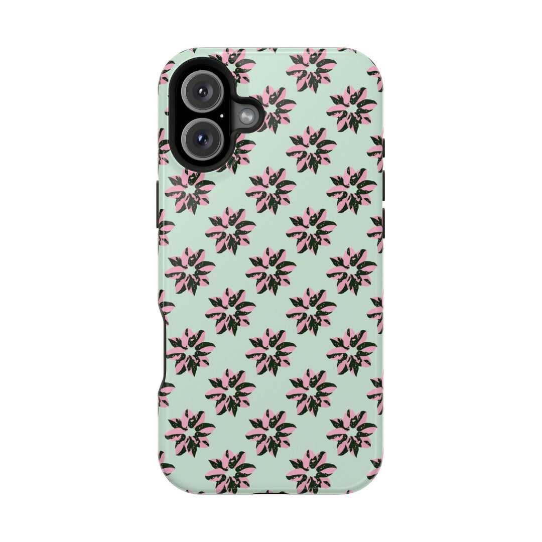 Pink Princess Philodendron Pattern Phone Case – Dual Layer Protective Cover by Printify
