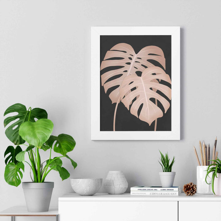 Framed Vertical Poster Soft Pink Monstera Leaf Wall Art