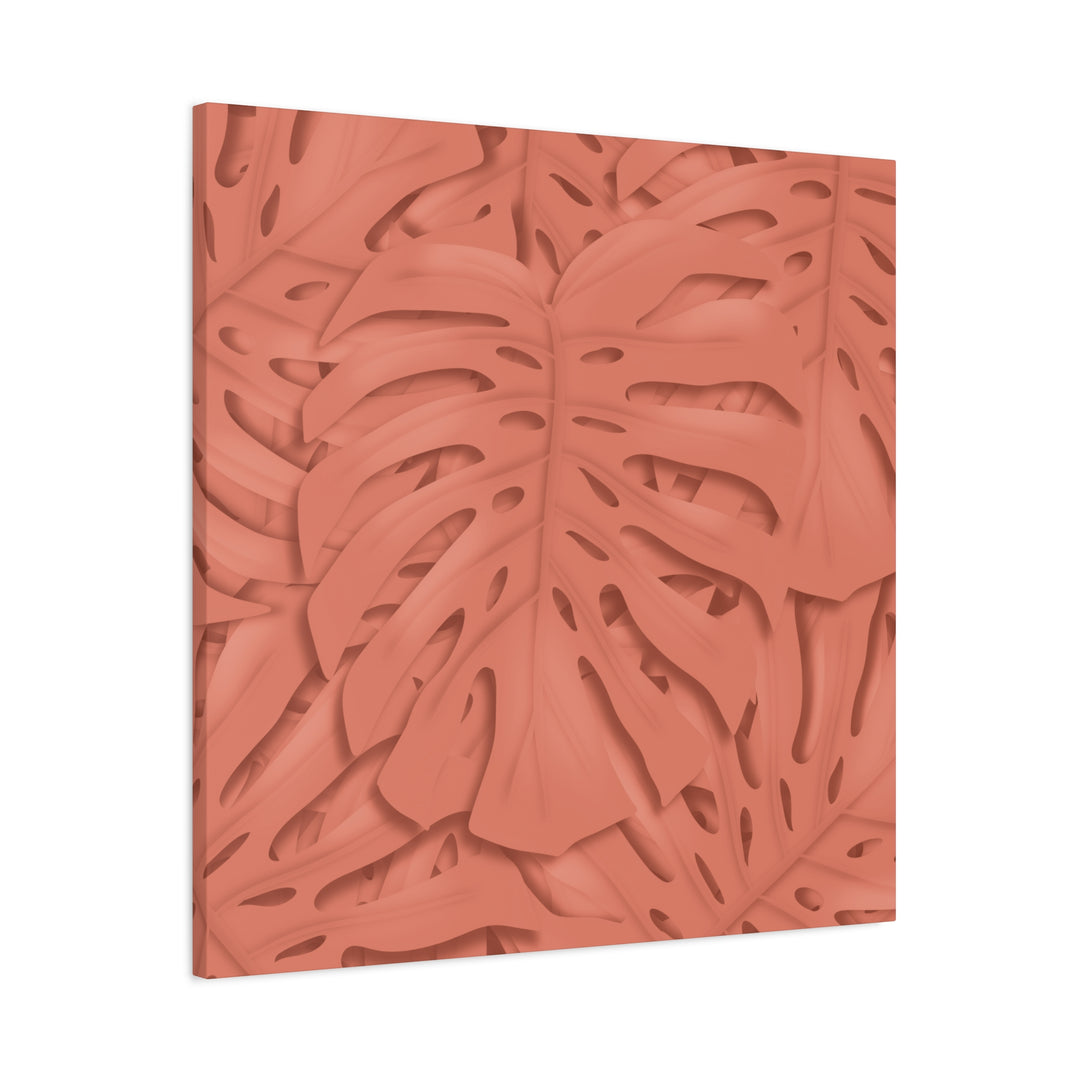 Coral Monstera Canvas Wall Art Matte Stretched 1.25 Inch Modern Botanical Print For Living Rooms