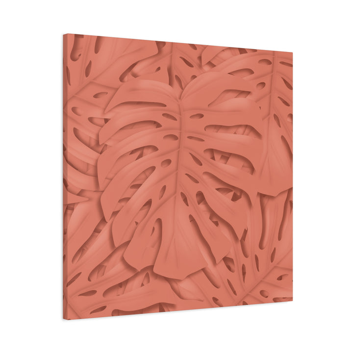 Coral Monstera Canvas Wall Art Matte Stretched 1.25 Inch Modern Botanical Print For Living Rooms